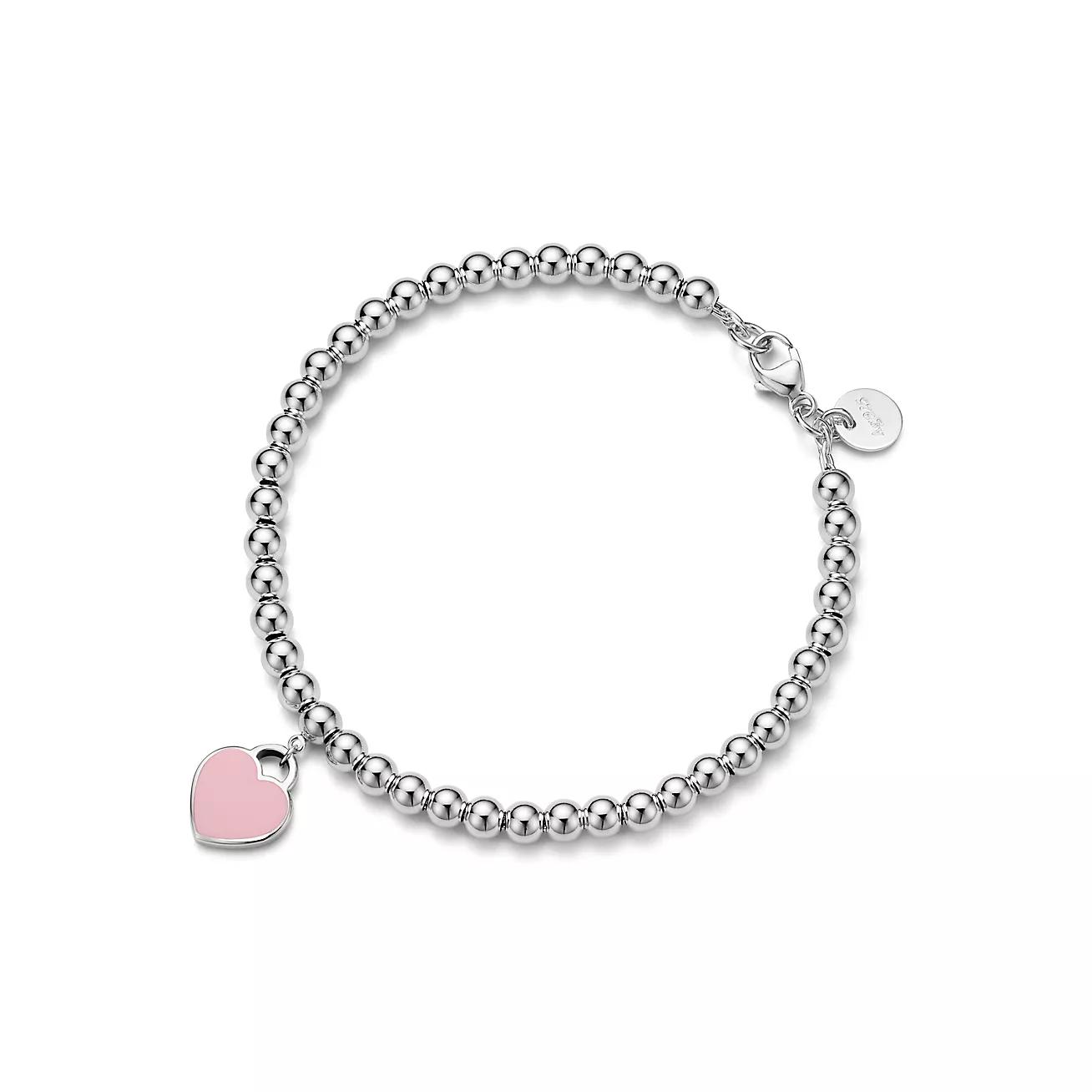 Tiffany & Co. Return to  Pink Mini Heart Bead Bracelet in Silver with a Diamond, 4 mm