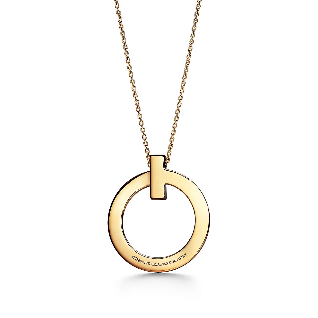 Tiffany & Co. T T1 Circle Pendant in Stainless steel and gold plating Yellow Gold with Diamonds, Large