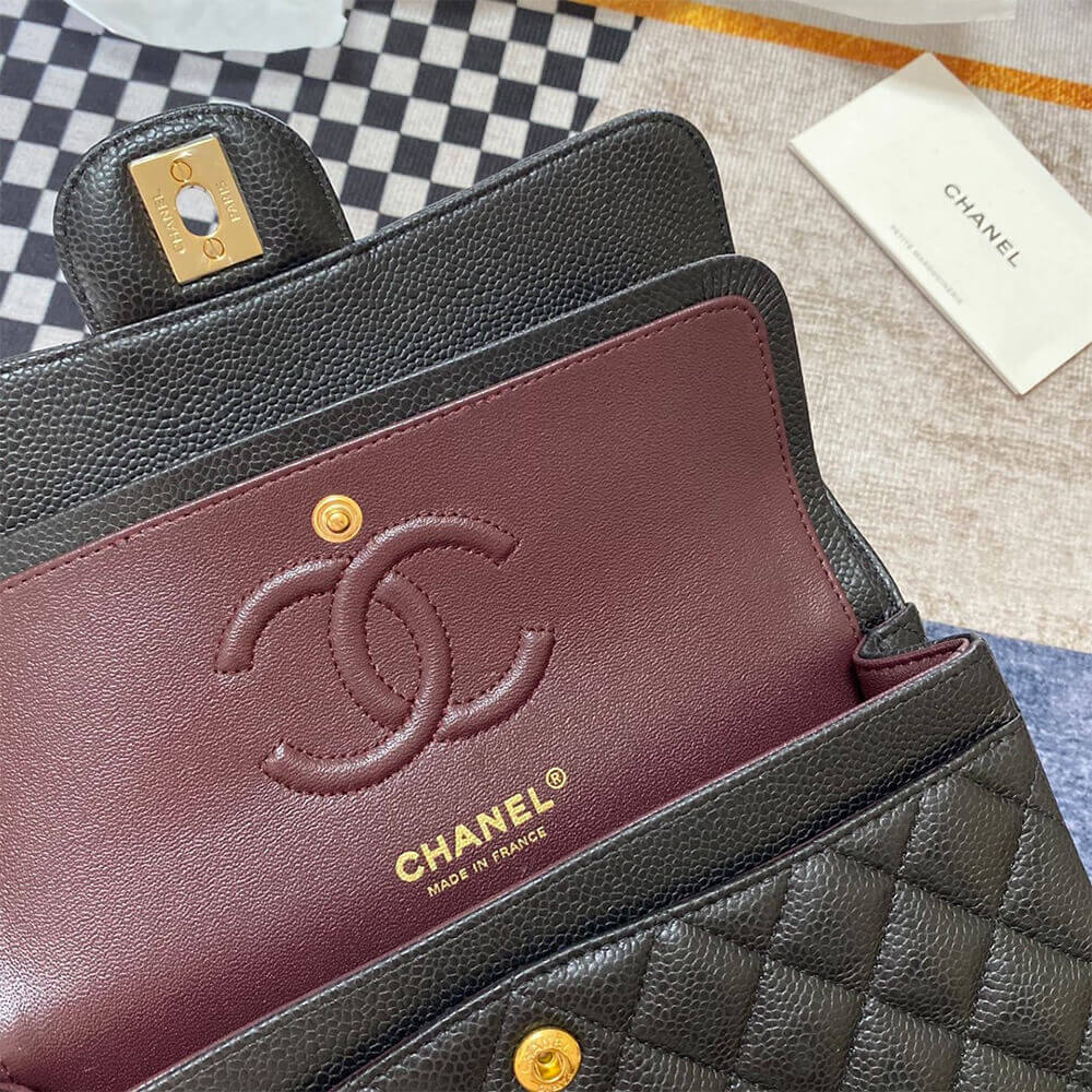 Chanel Classic Flap Handbag Grained Calfskin & Gold Metal