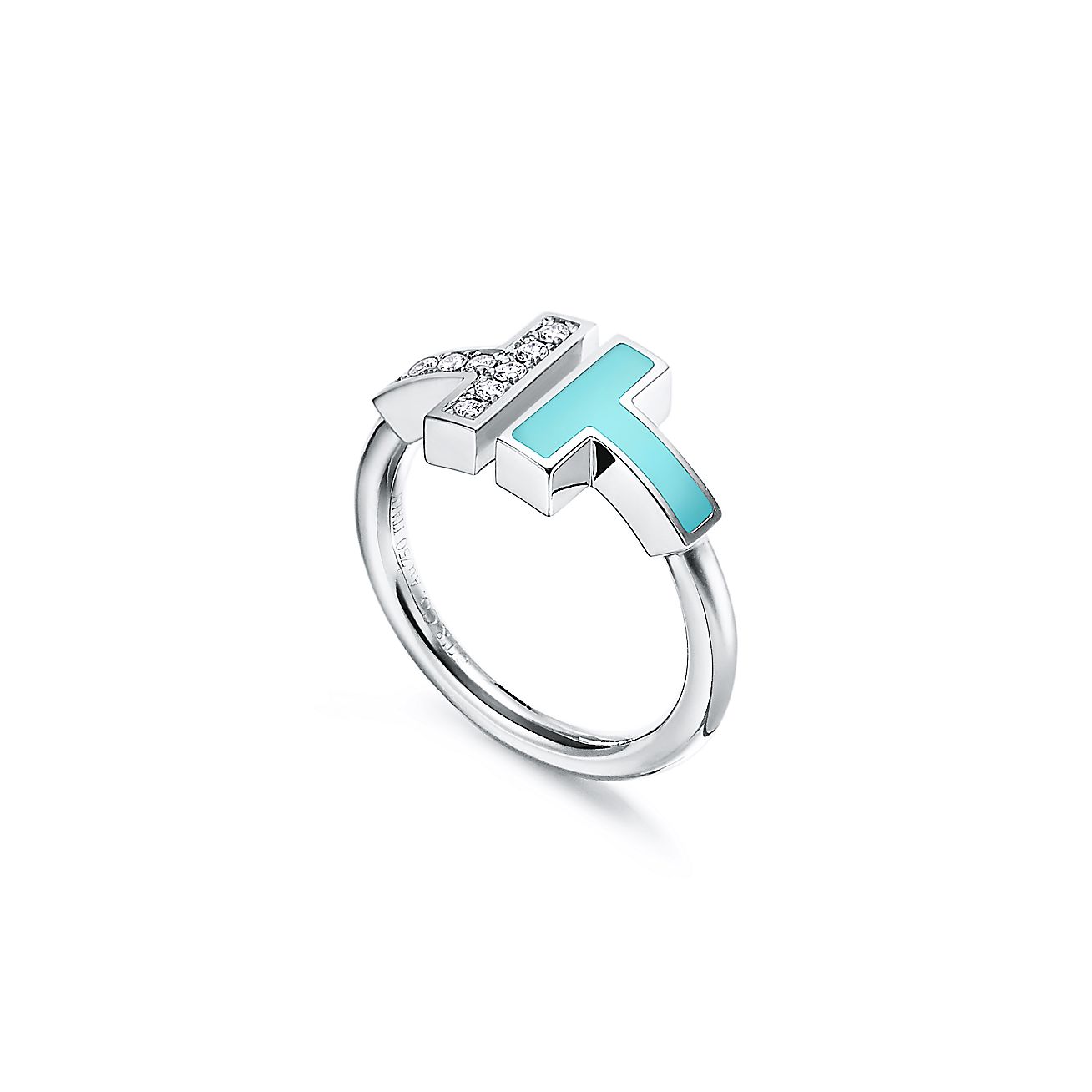 Tiffany & Co. T Diamond and Turquoise Wire Ring in Stainless steel and gold plating White Gold