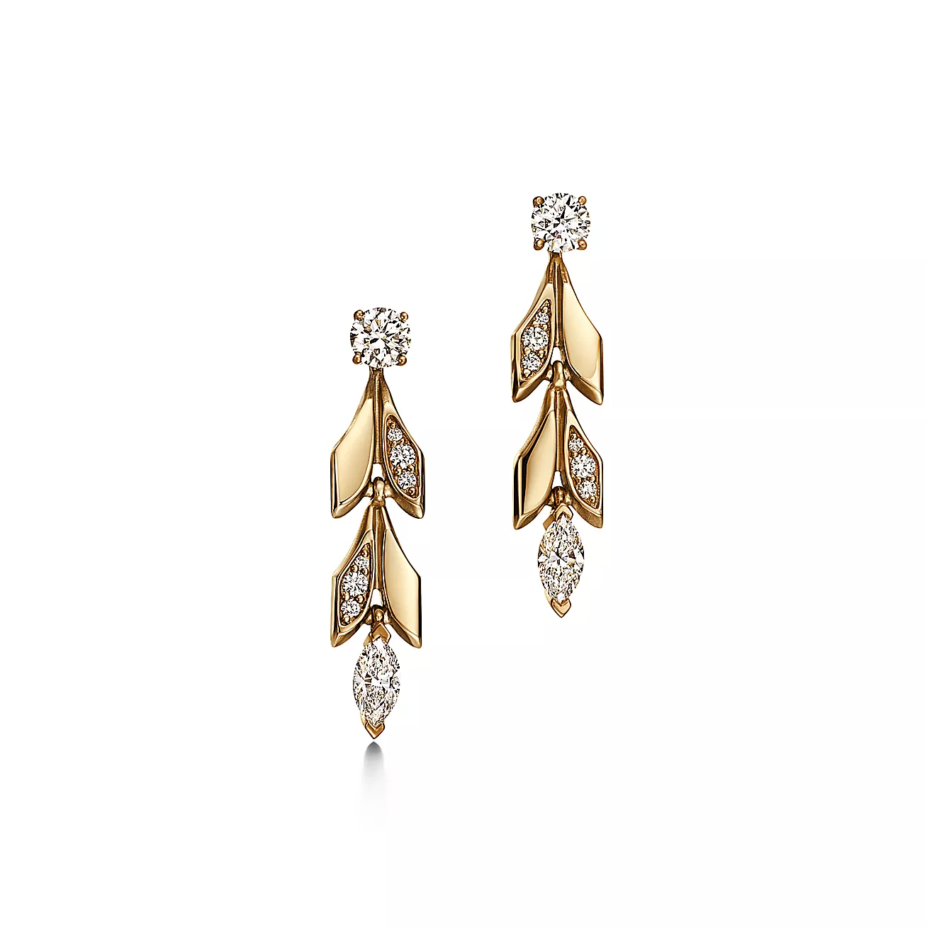 Tiffany & Co. Victoria Vine Convertible Drop Earrings in Yellow Gold with Diamonds