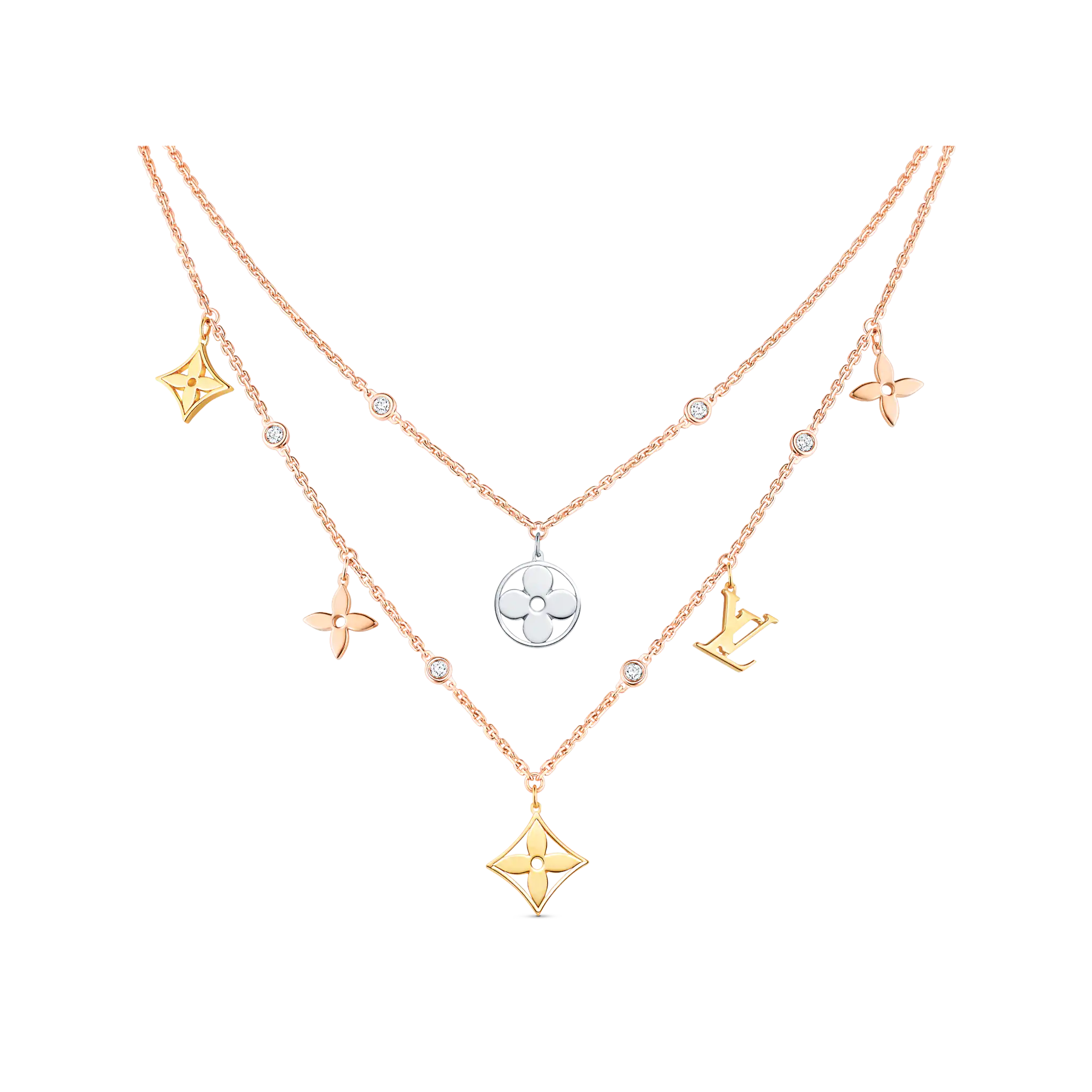 Louis Vuitton Idylle Blossom Charms Necklace, 3 Golds And Diamonds