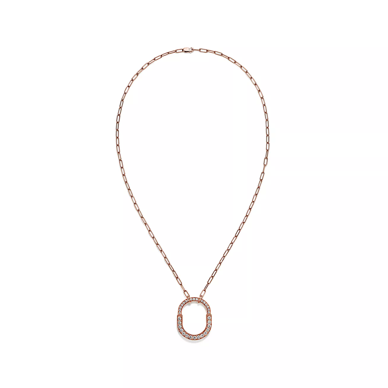 Tiffany & Co. Lock Pendant in Rose Gold with Pave Diamonds, Medium
