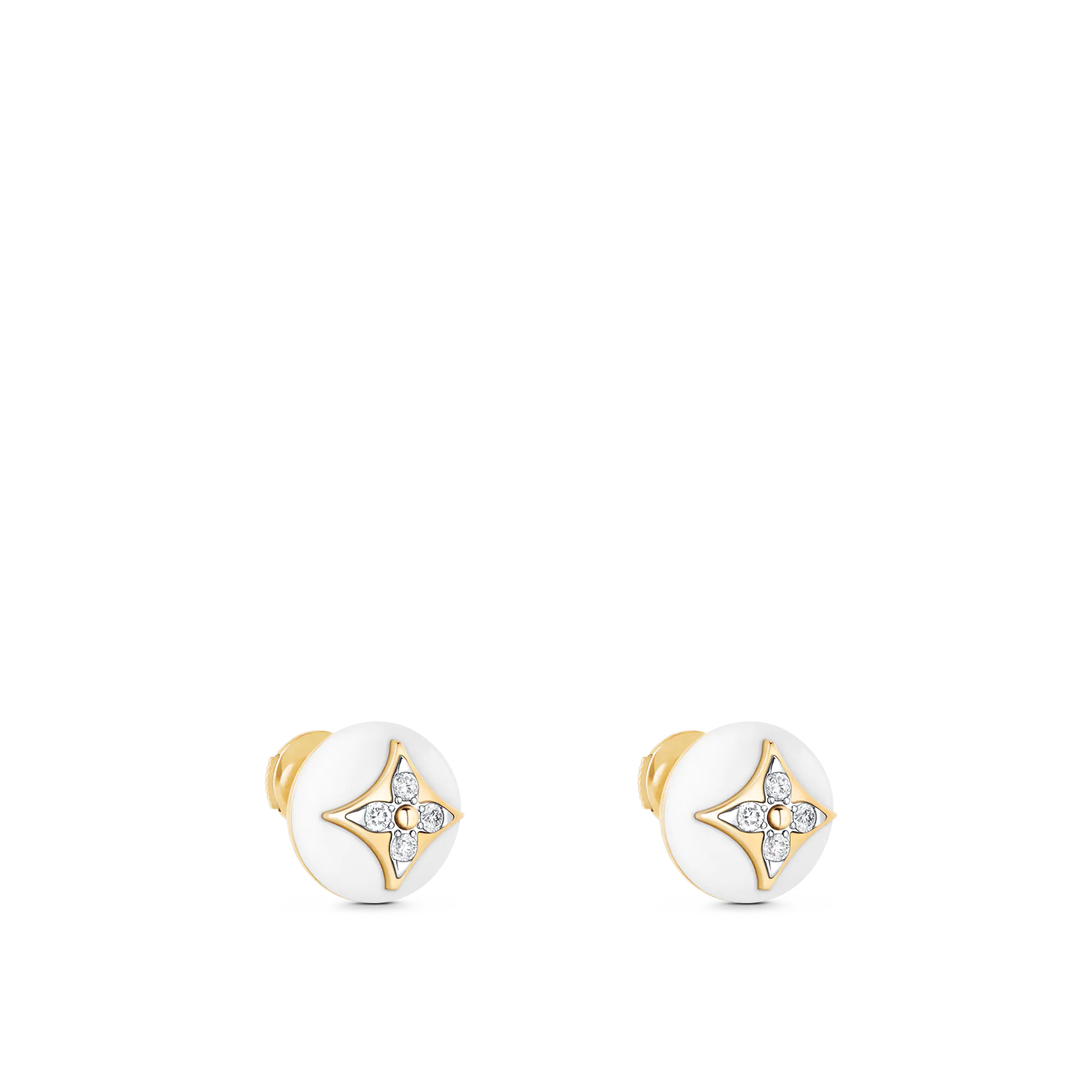 Louis Vuitton B Blossom Studs, Yellow Gold, White Gold, White Agate And Diamonds
