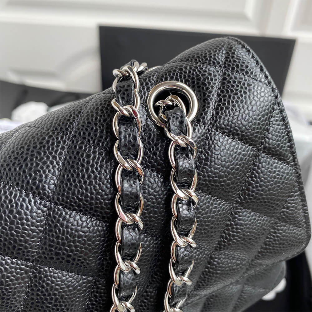 Chanel Classic Handbag Grained Calfskin & Silver Metal A01112