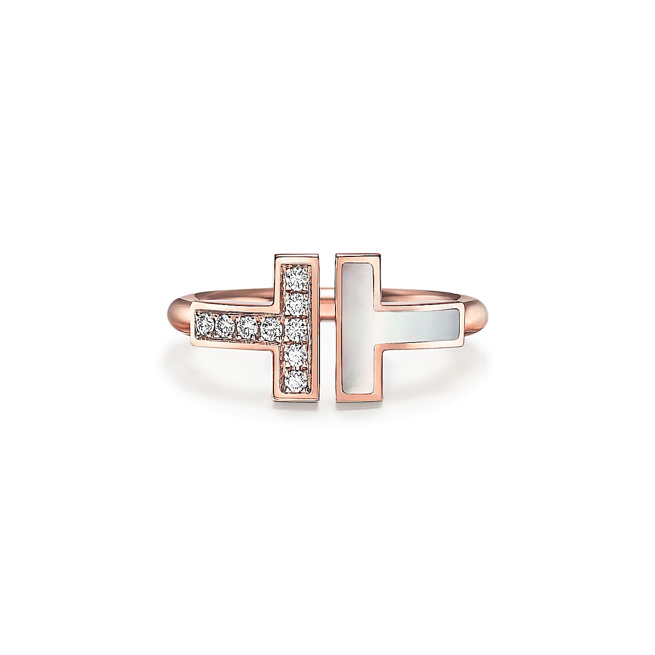 Tiffany & Co. T Wire Ring in Rose Gold with Diamonds and Mother-of-pearl