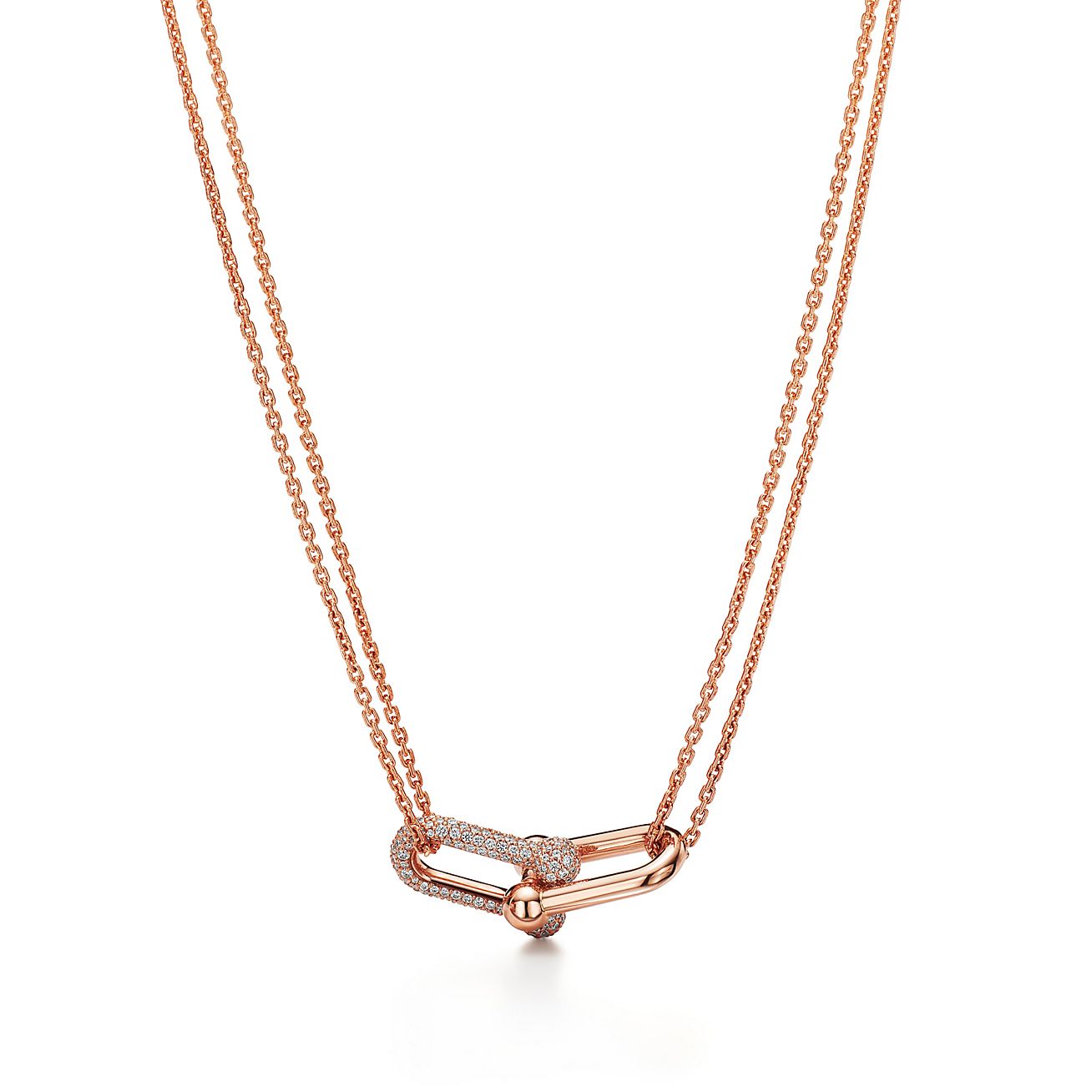 Tiffany & Co. HardWear Double Link Pendant in Stainless steel and gold plating Rose Gold with Pave Diamonds