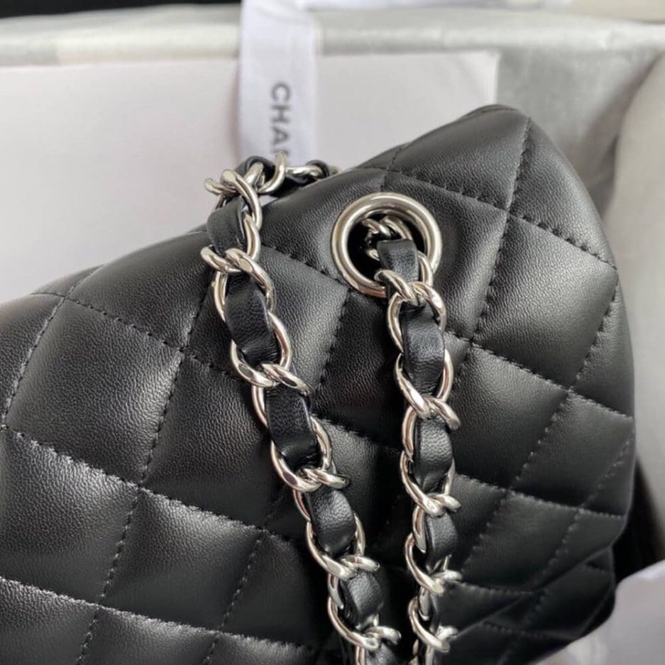 Chanel Classic Handbag Lambskin & Silver Metal A01112