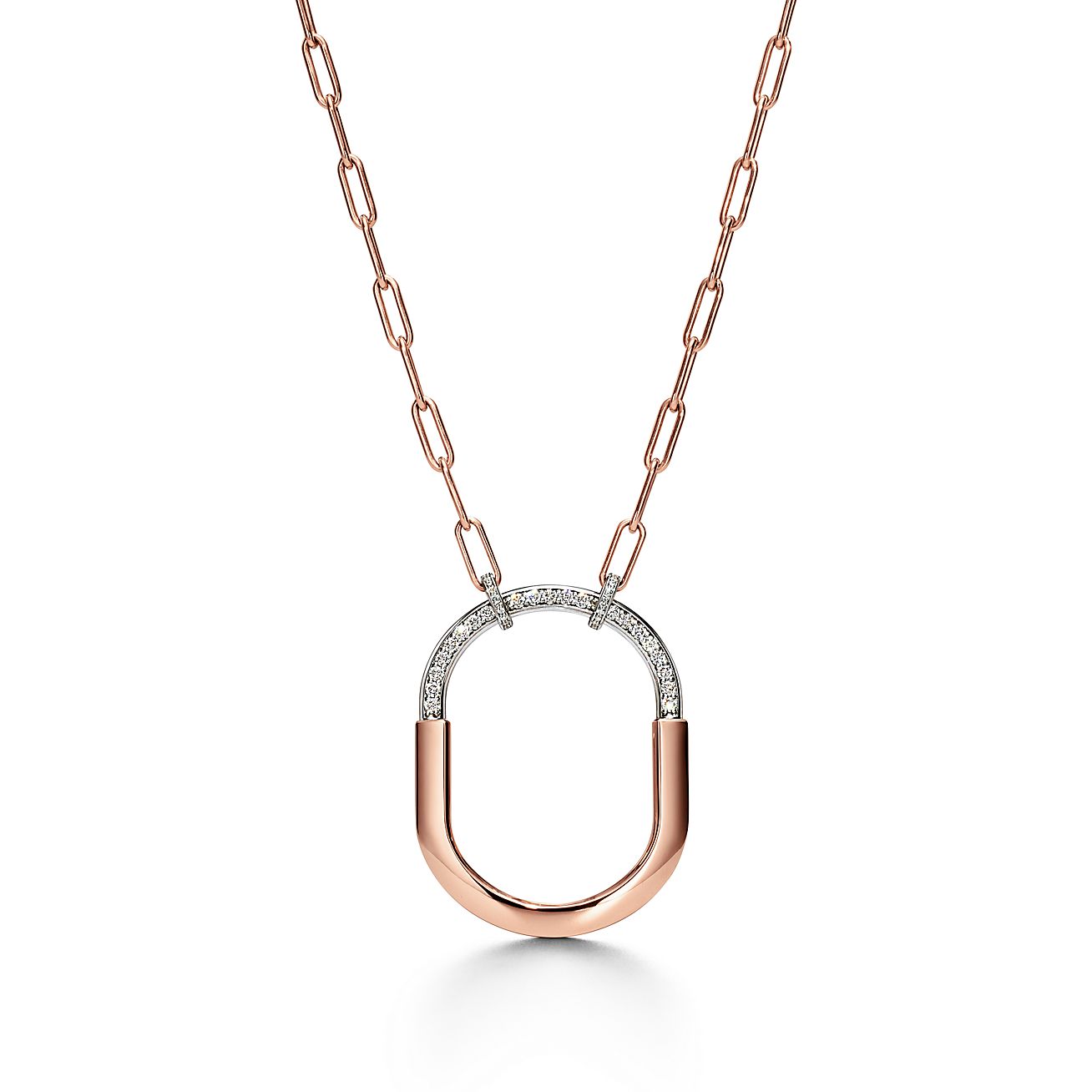 Tiffany & Co. Lock Pendant in Rose and White Gold with Diamonds, Extra Large