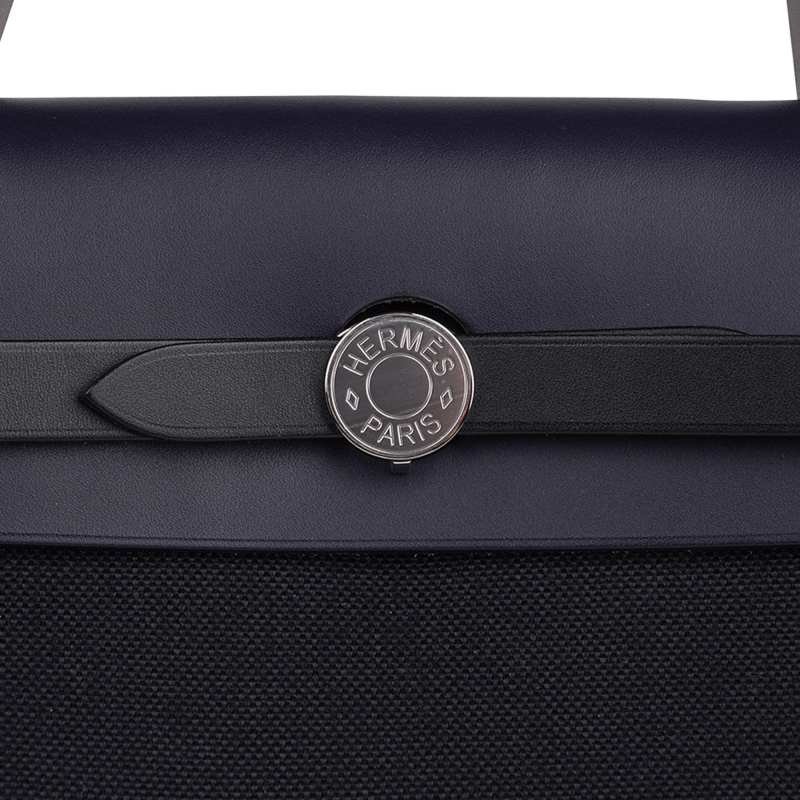 Herbag Zip 31 Bag Retourne Black Toile & Blue Indigo Vache Hunter Leather with Palladium Hardware
