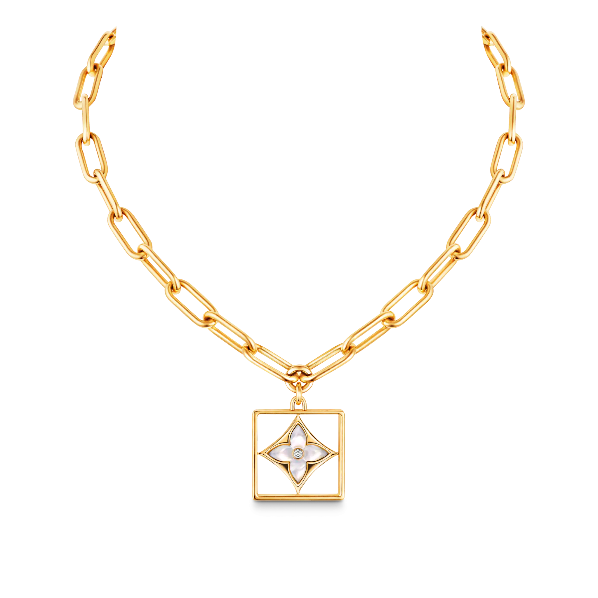 Louis Vuitton B Blossom Necklace, Yellow Gold, White Mother-Of-Pearl And Diamonds