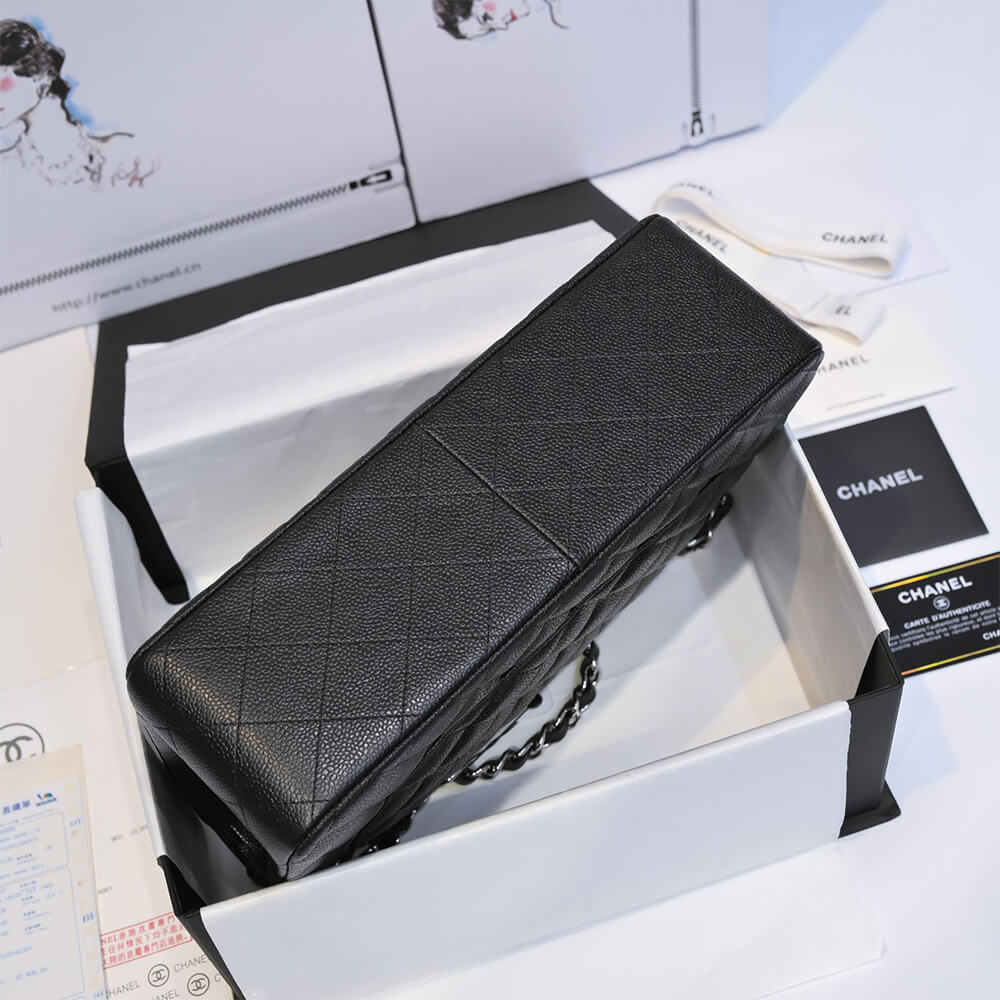 Chanel Large Classic Handbag Grained Calfskin & Silver Metal A58600