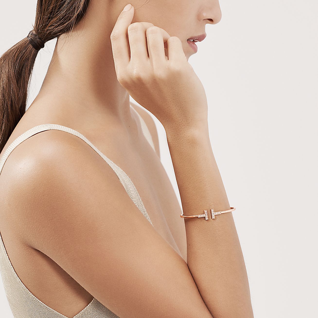 Tiffany & Co. T Wire Bracelet in Rose Gold with Diamonds