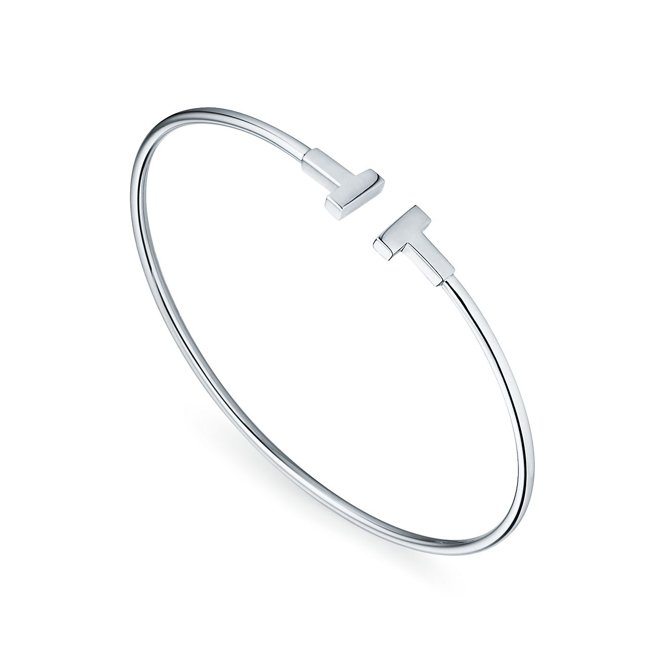 Tiffany & Co. T Narrow Wire Bracelet in Stainless steel and gold plating White Gold