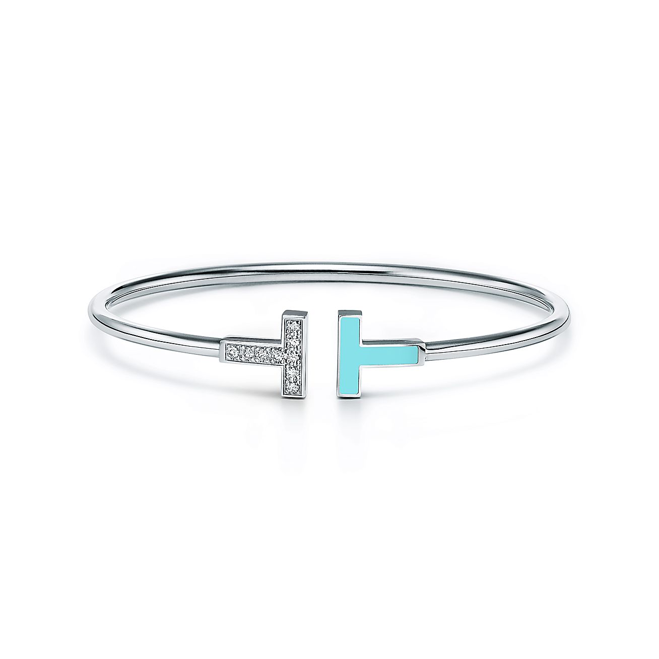 Tiffany & Co. T Diamond and Turquoise Wire Bracelet in Stainless steel and gold plating White Gold