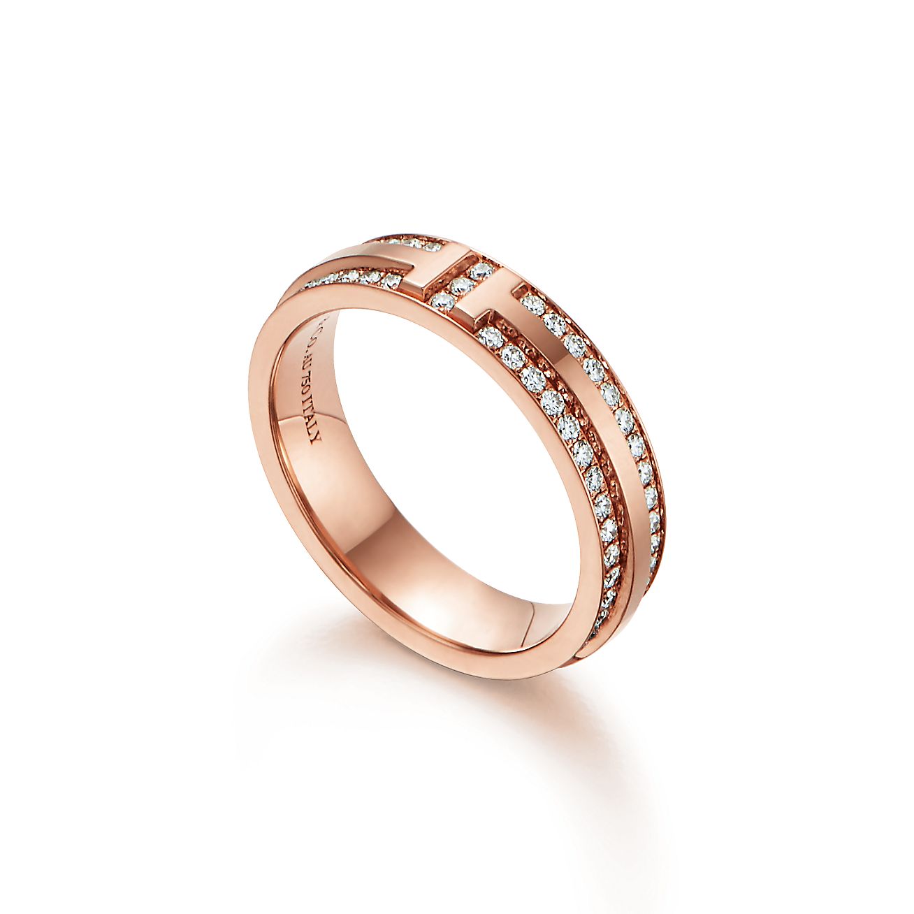 Tiffany & Co. T Narrow Pave Diamond Ring in Stainless steel and gold plating Rose Gold