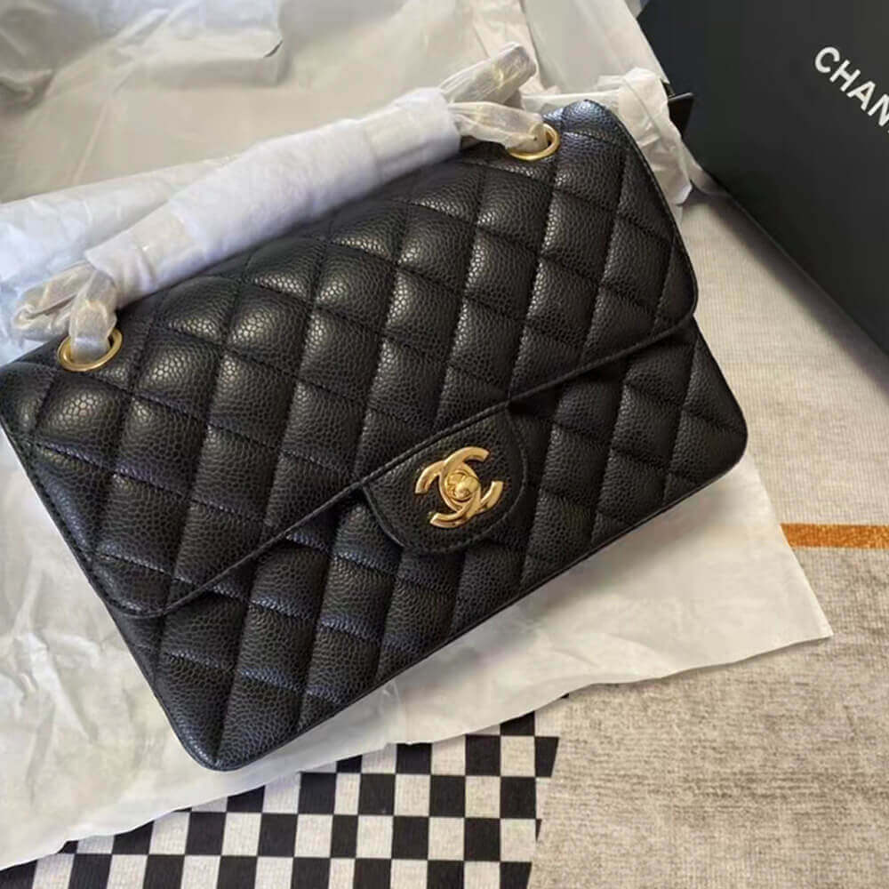 Chanel Classic Flap Handbag Grained Calfskin & Gold Metal
