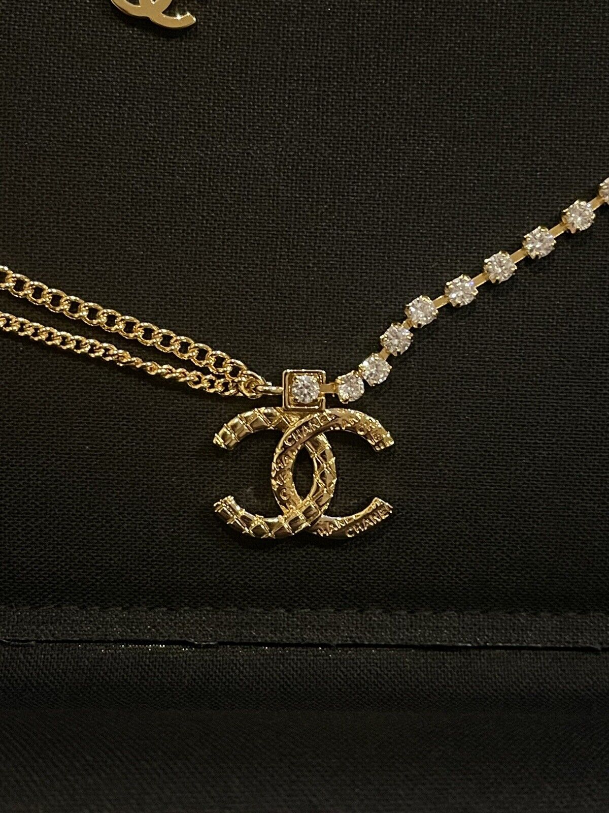 Vintage Crystal Chain Necklace Gold Plated