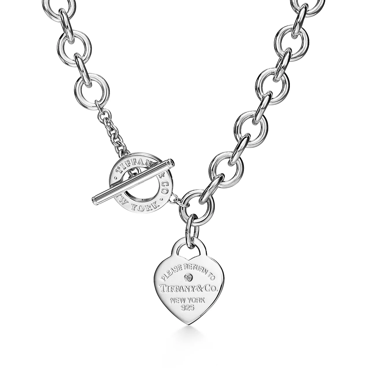 Tiffany & Co. Return to  Heart Tag Necklace in Silver with a Diamond, Medium