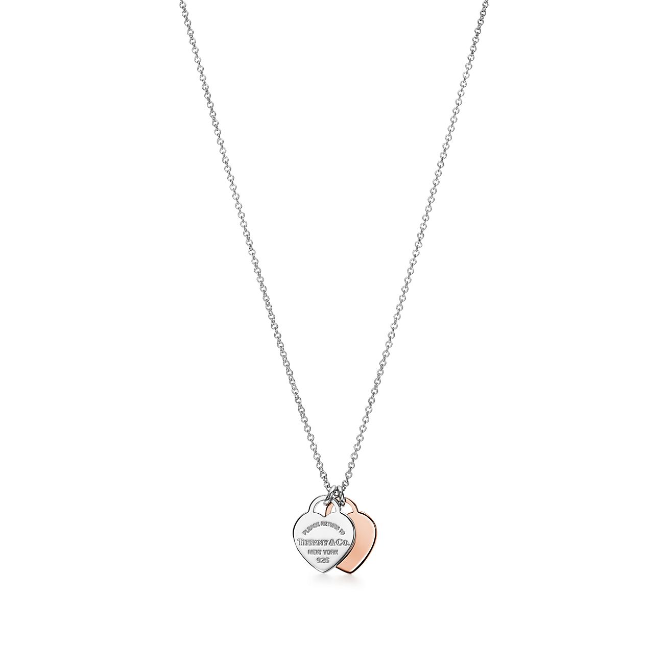 Tiffany & Co. Return to  Double Heart Tag Pendant in Silver and Rose Gold, Mini