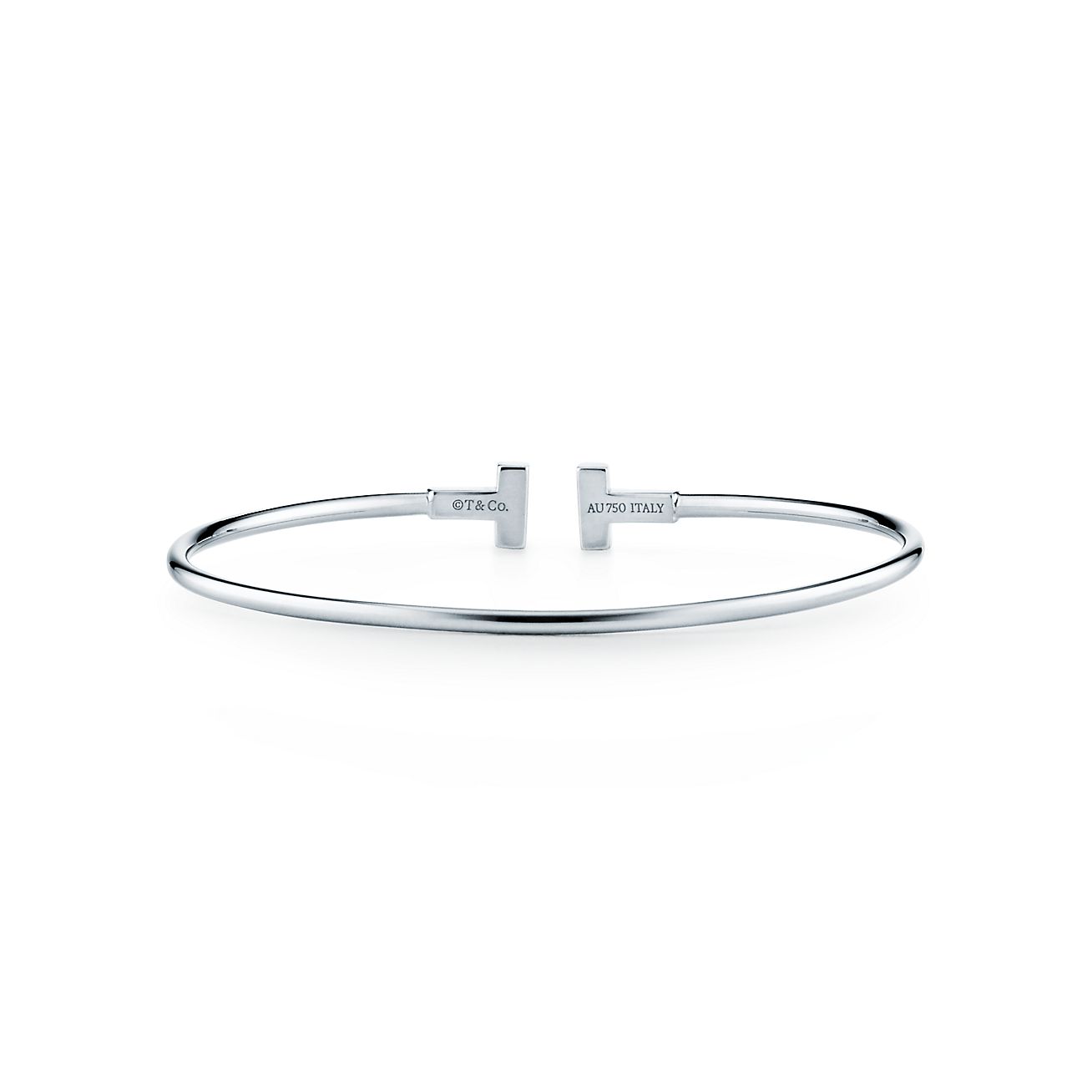 Tiffany & Co. T Narrow Wire Bracelet in Stainless steel and gold plating White Gold