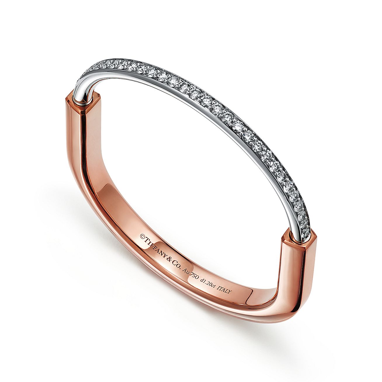 Tiffany & Co. Lock Bangle in Rose and White Gold with Half Pavé Diamonds