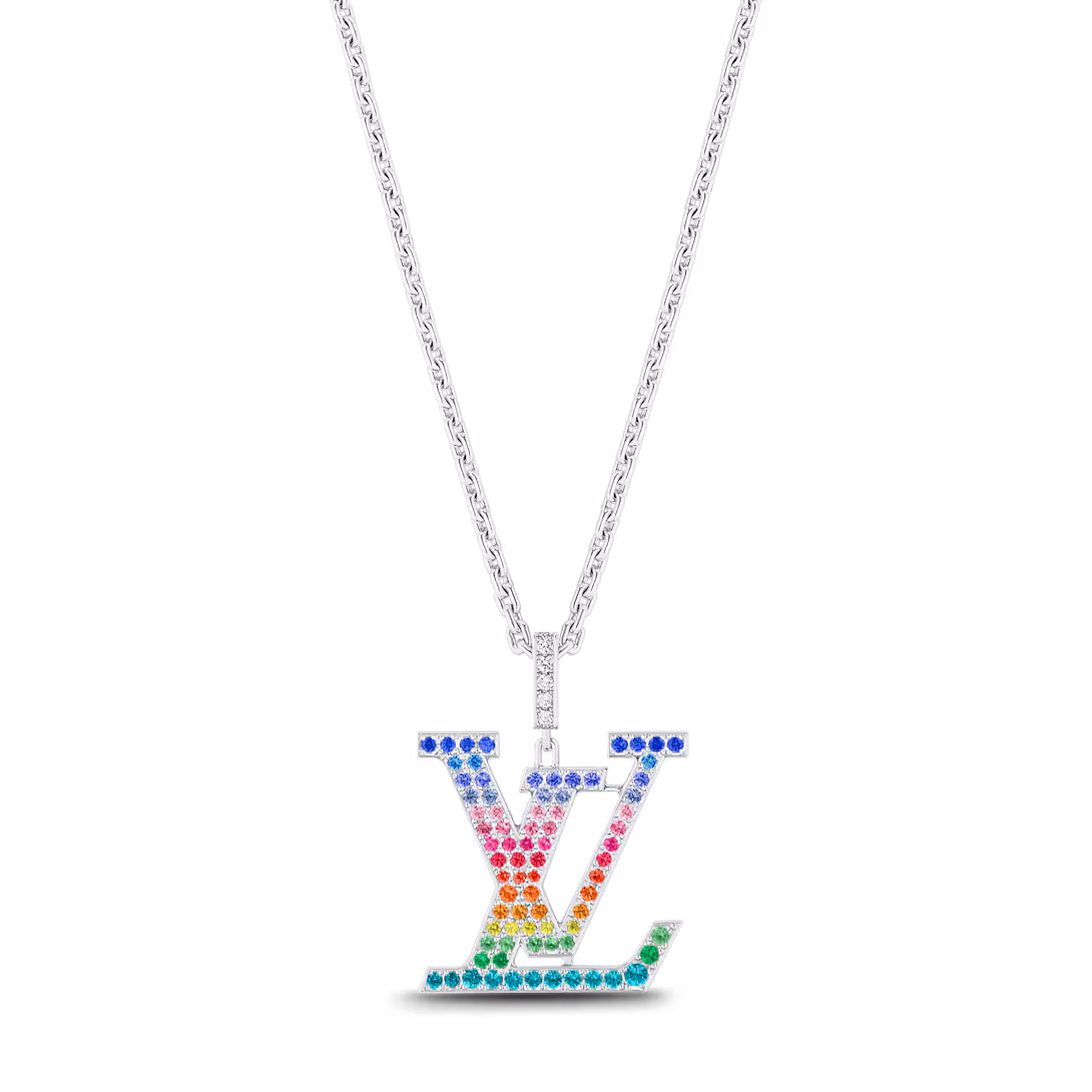 Louis Vuitton LV Large Pendant, White Gold & Rainbow Gemstones Q93897