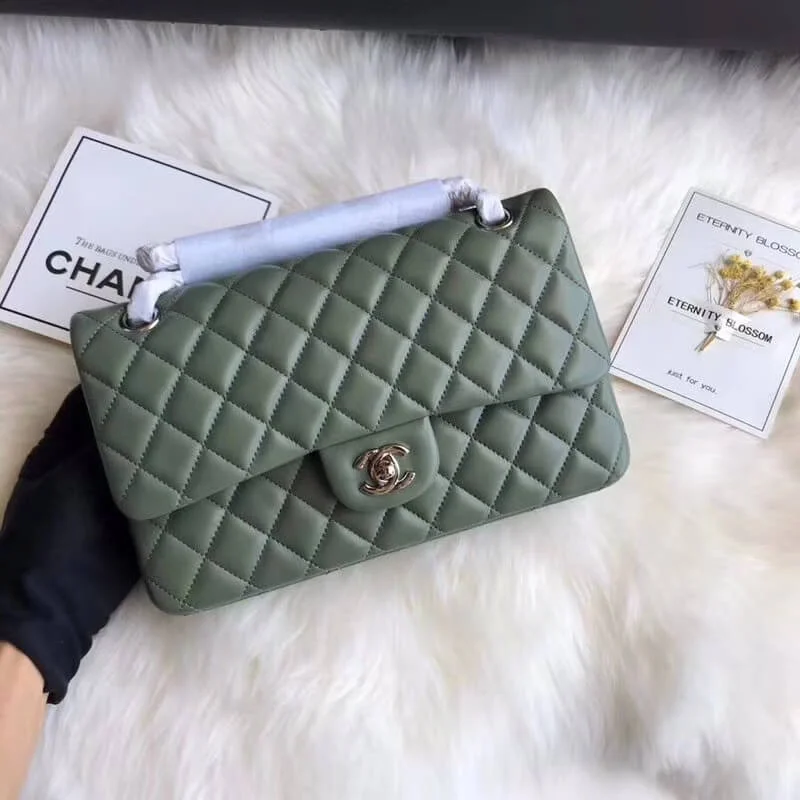 Chanel 1112 Green Medium Size 2.55 Lambskin Leather Flap Bag