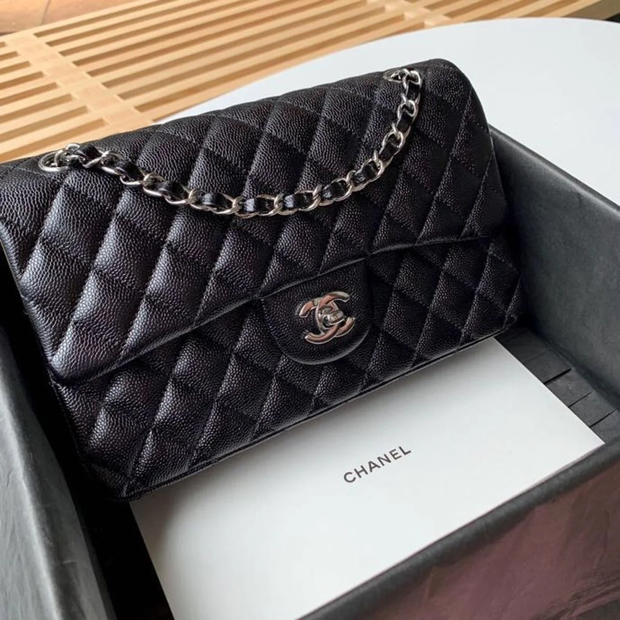 Chanel Classic Handbag Silver Hardware BlackFor Women, Women’s Bags, Shoulder And Crossbody Bags 10.2in/26cm A01112