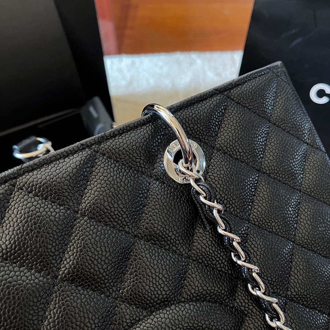 Chanel Grand Shopping Tote Black Caviar Silver Hardware