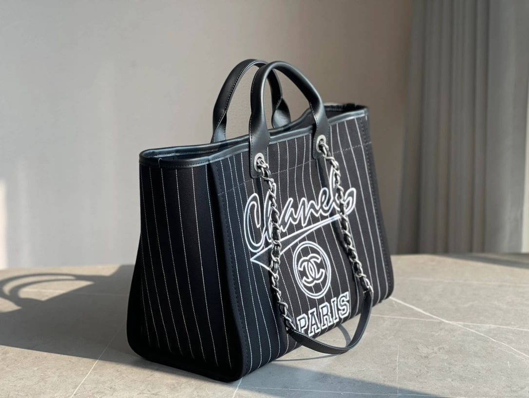CHANEL Deauville 2wayTote Bag Black A66941 Cotton Leather