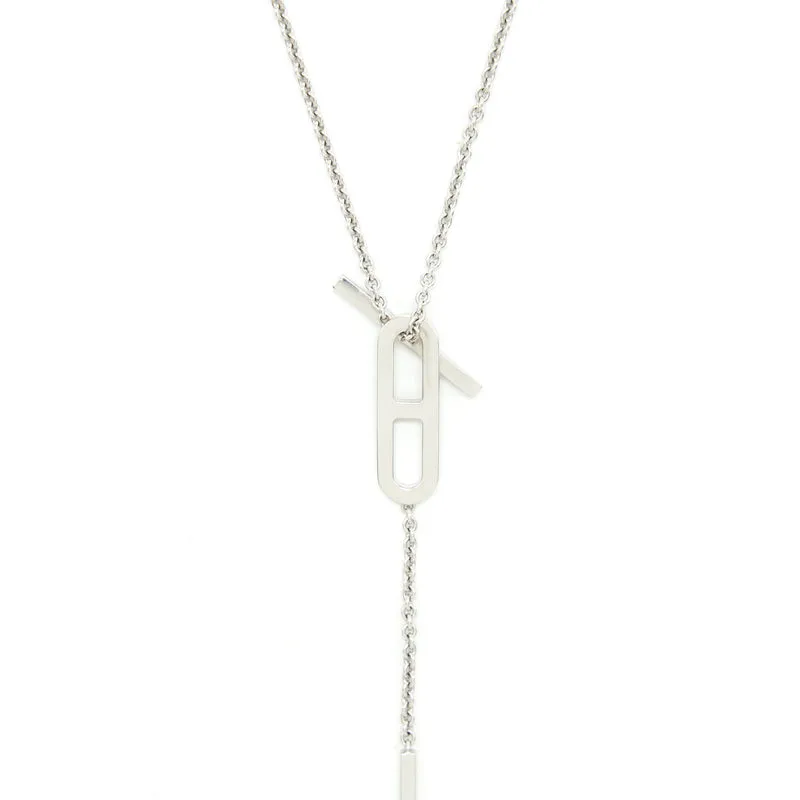 Hermes EVER CHAIN D'ANCRE NECKLACE, SMALL MODEL, Stainless steel and gold plating WHITE GOLD WITH DIMOND