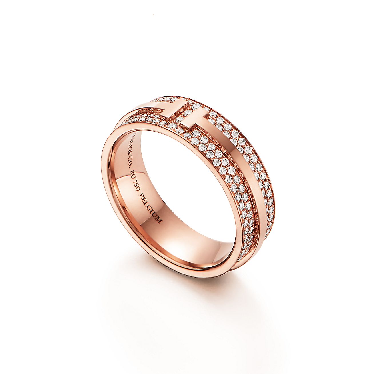 Tiffany & Co. T Wide Pave Diamond Ring in Stainless steel and gold plating Rose Gold