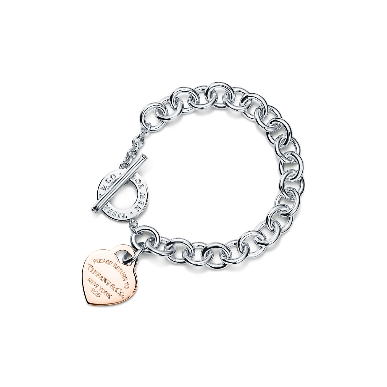 Tiffany & Co. Return to  Rose Gold Heart Tag Toggle Bracelet in Silver