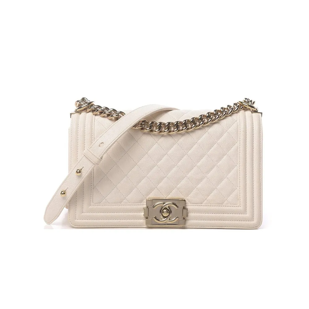 CHANEL CAVIAR QUILTED MEDIUM BOY FLAP IVORY