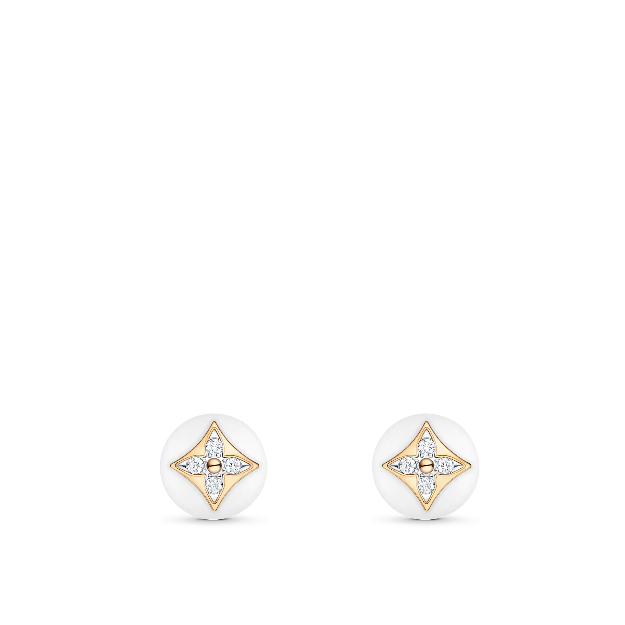 Louis Vuitton B Blossom Studs, Yellow Gold, White Gold, White Agate And Diamonds