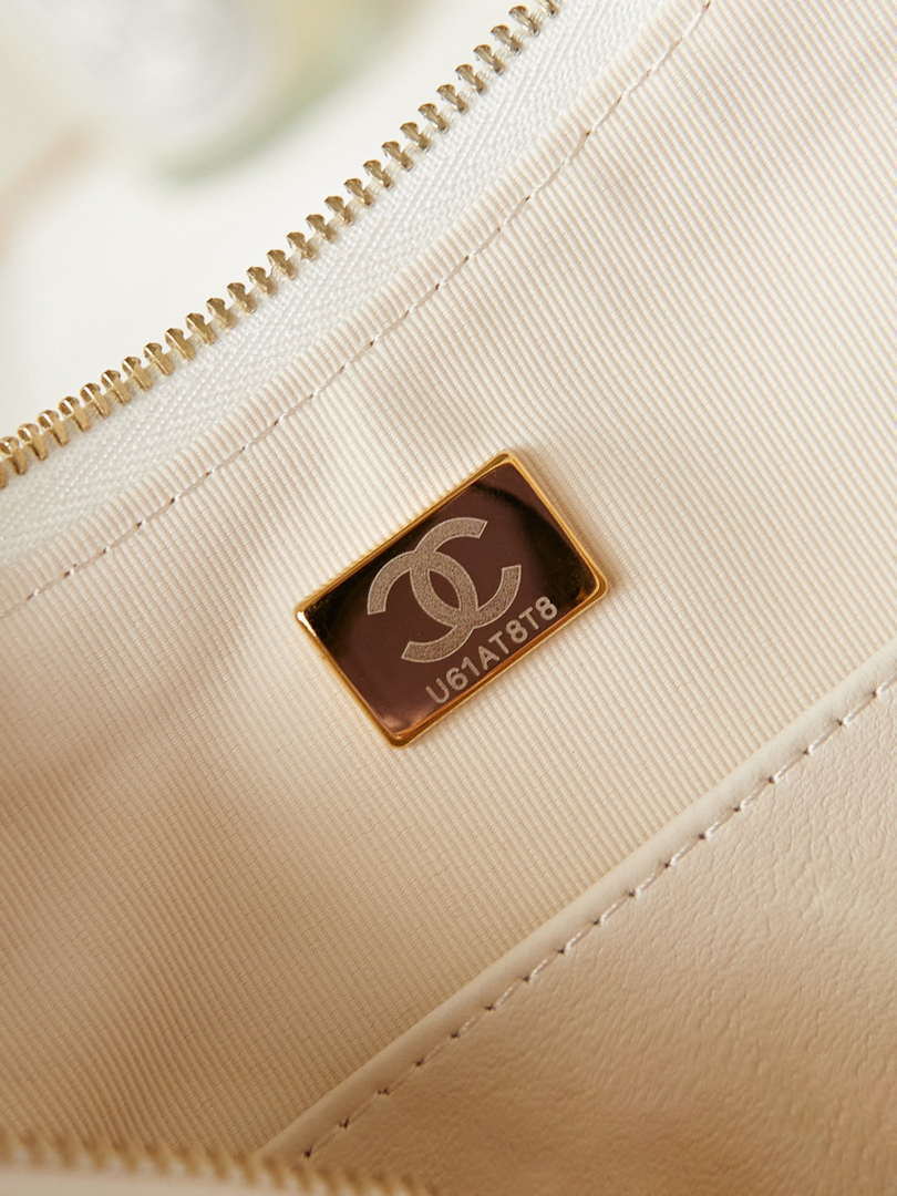 Chanel 19 Hobo Bag White Aged Calfskin Brushed Gold Hardware