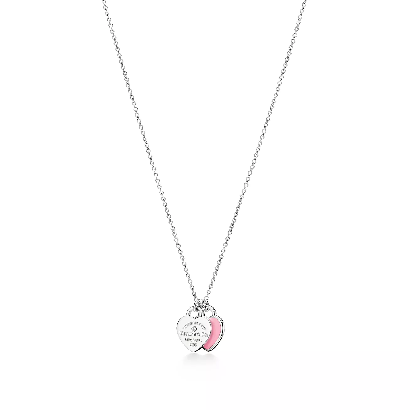 Tiffany & Co. Return to  Pink Double Heart Tag Pendant in Silver with a Diamond
