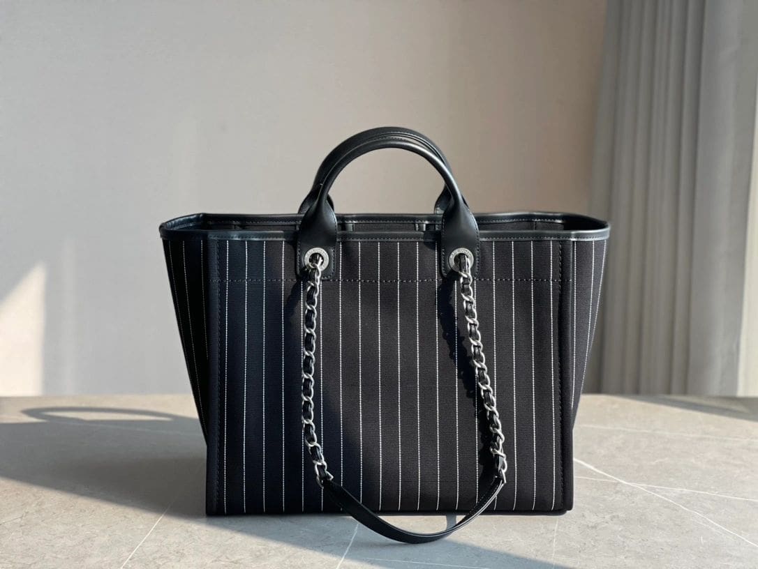 CHANEL Deauville 2wayTote Bag Black A66941 Cotton Leather