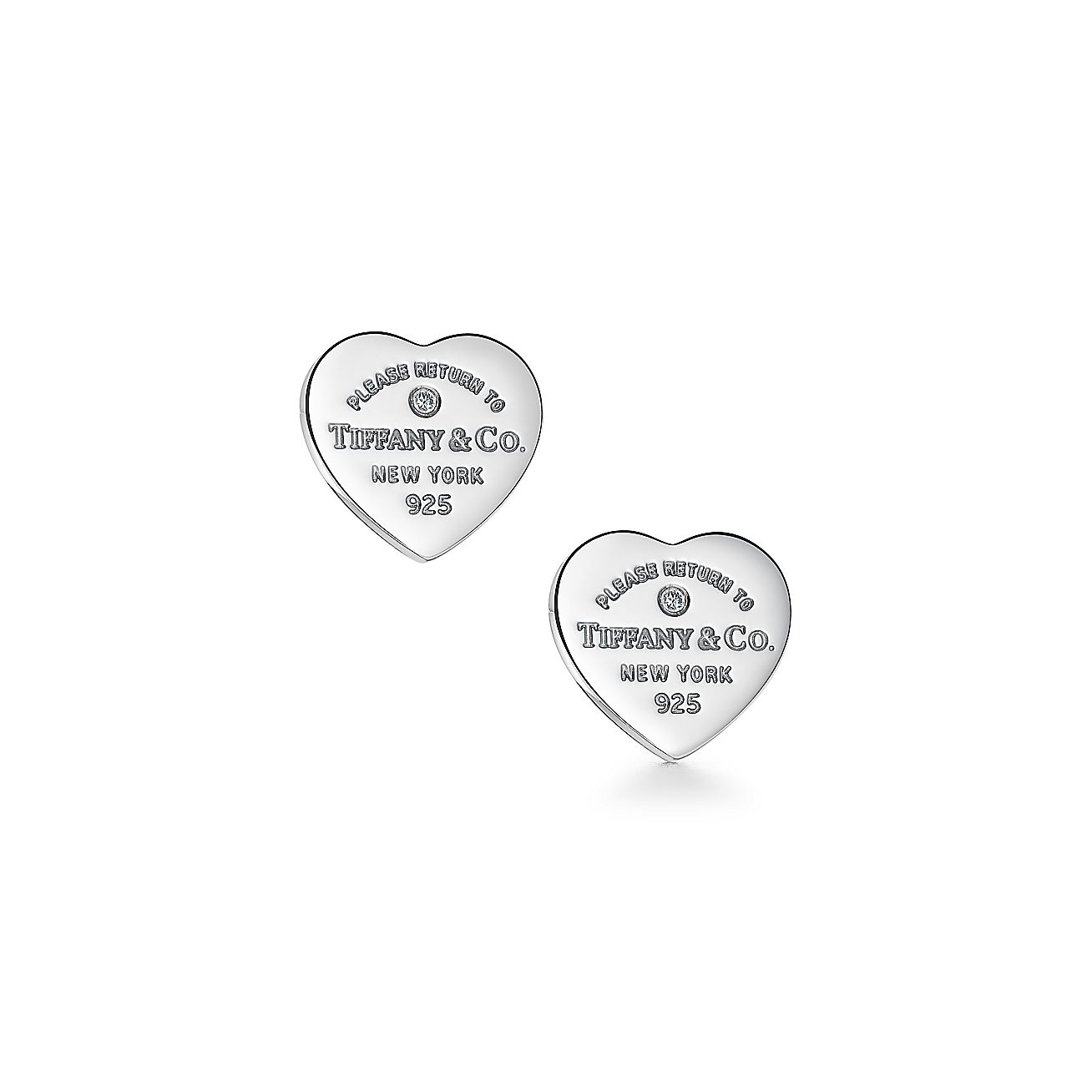 Tiffany & Co. Return to  Heart Tag Earrings in Sterling Silver with a Diamond, Mini