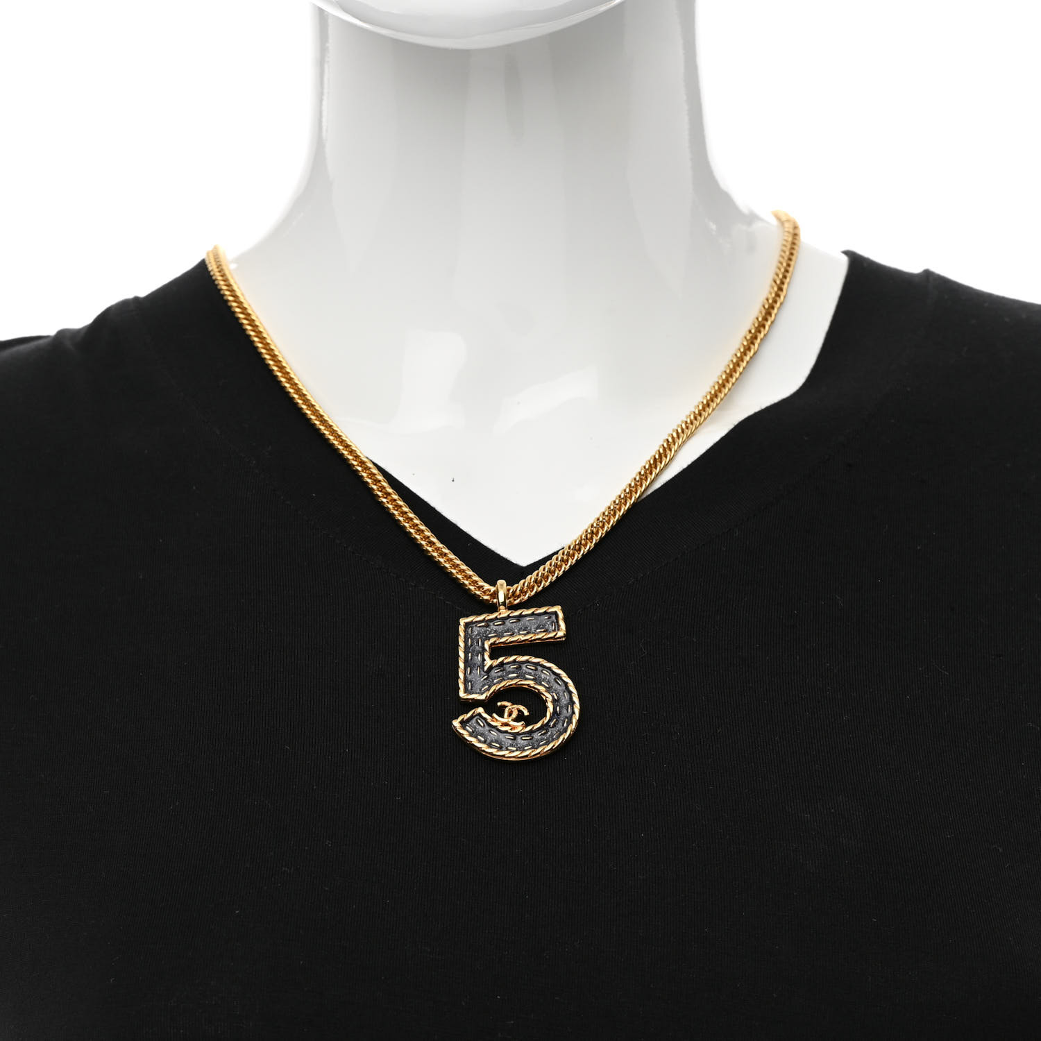 Metal Resin Chain CC No.5 Necklace Gold Blue