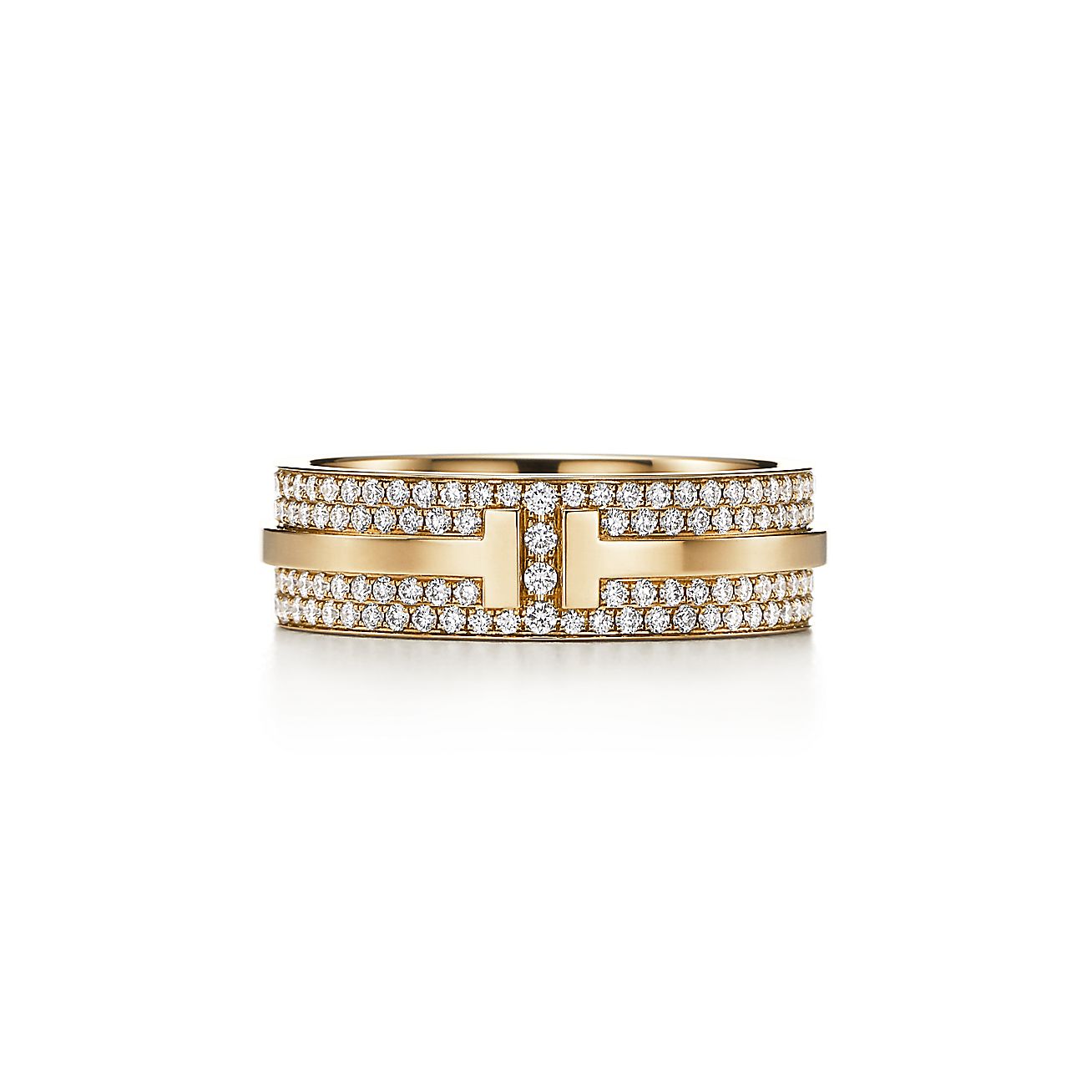 Tiffany & Co. T Wide Pave Diamond Ring in Stainless steel and gold plating Gold