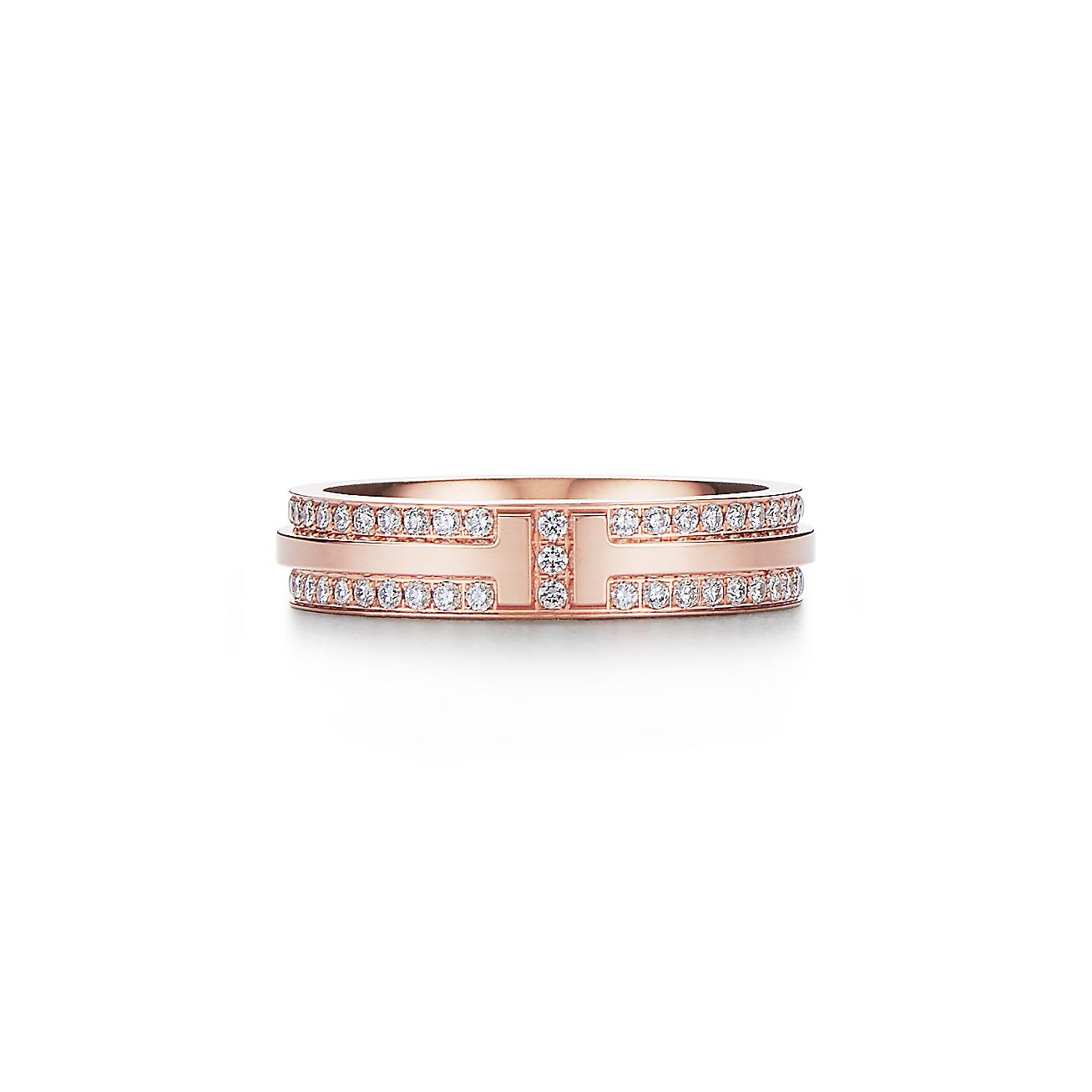 Tiffany & Co. T Narrow Pave Diamond Ring in Stainless steel and gold plating Rose Gold