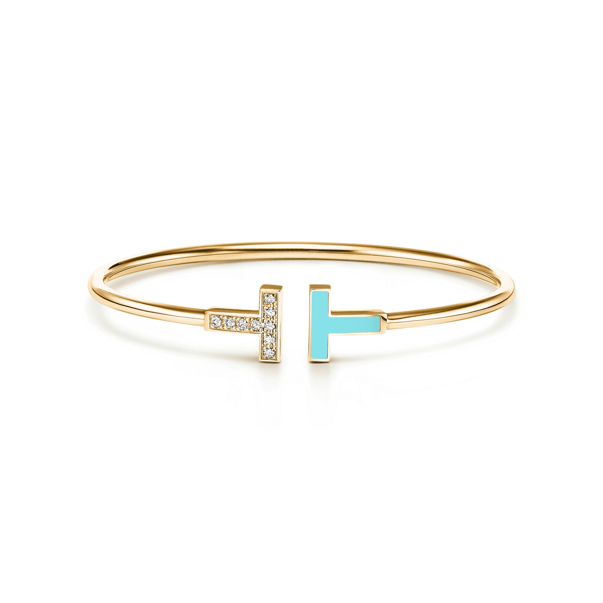 Tiffany & Co. T Wire Bracelet in Yellow Gold with Turquoise and Diamonds
