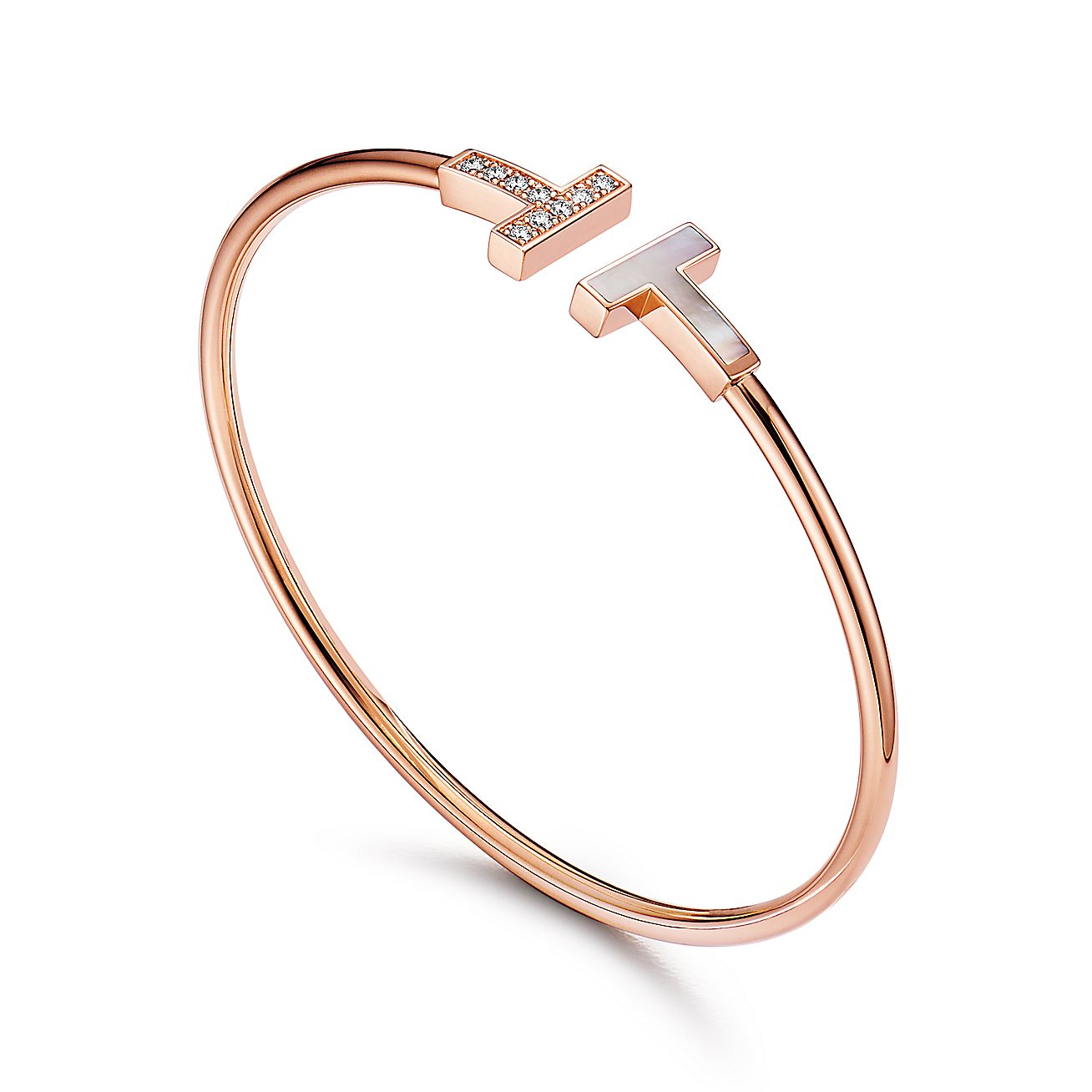 Tiffany & Co. T Wire Bracelet in Rose Gold with Diamonds and Mother-of-pearl