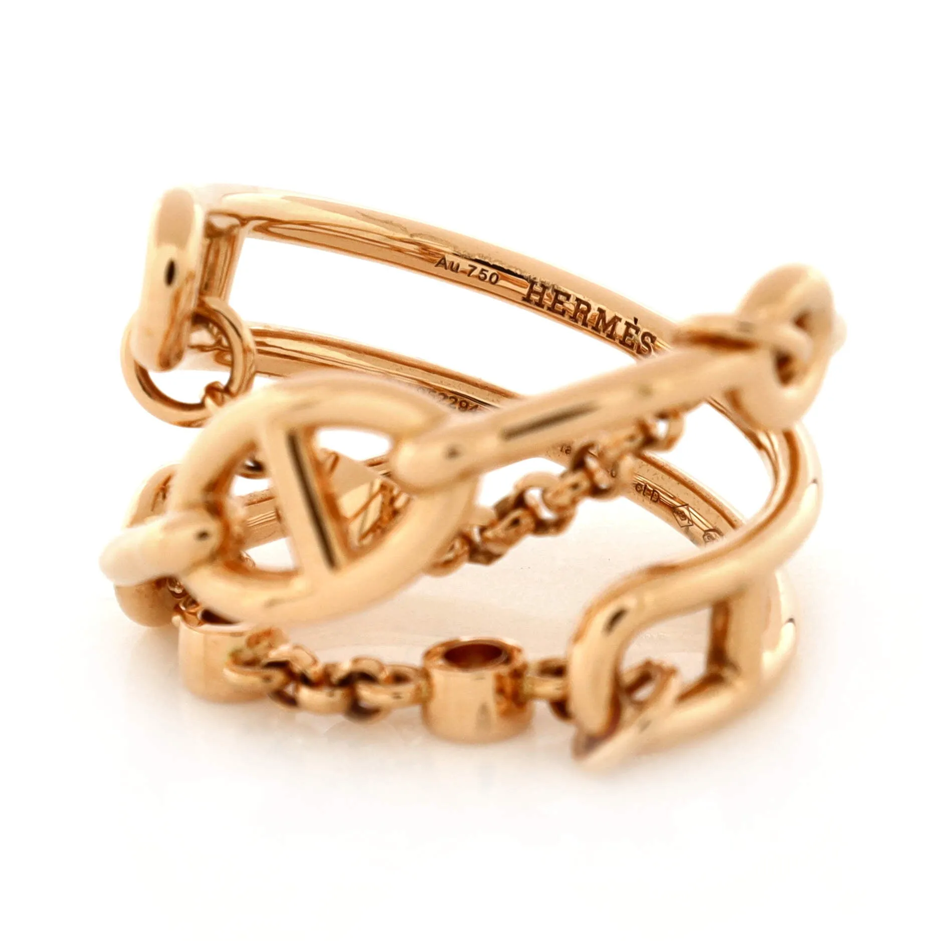 Hermes Chaine d'Ancre Chaos Ring Stainless steel and gold plating Rose Gold with Diamonds Medium