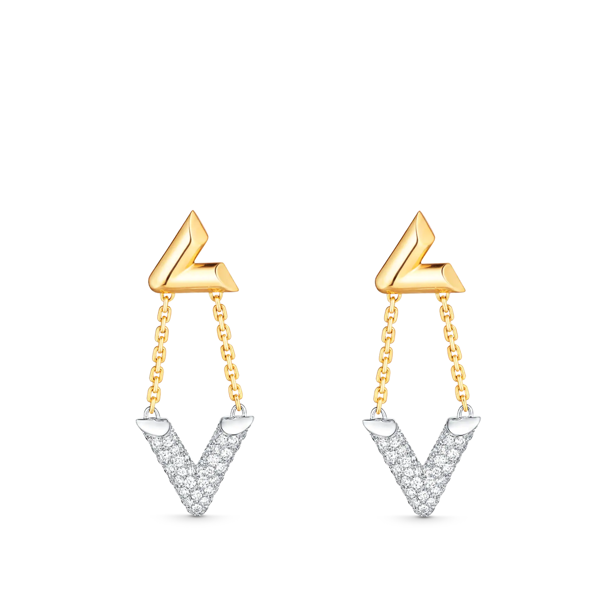 Louis Vuitton Volt Upside Down Earrings, Yellow Gold, White Gold And Diamonds