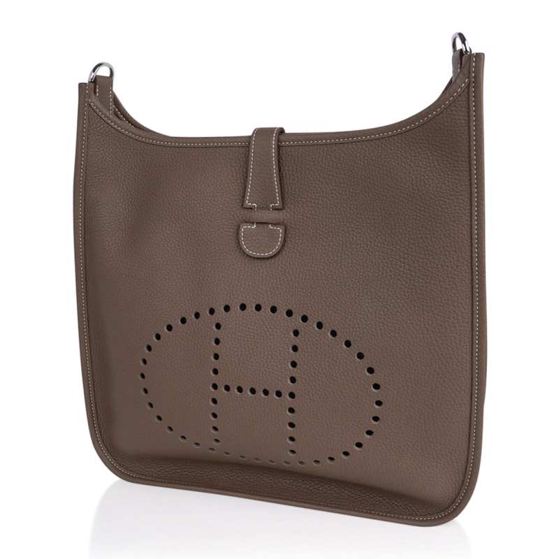 Evelyne GM Bag Etoupe Clemence Leather with Palladium Hardware