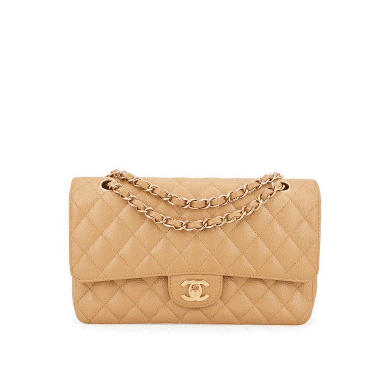 CHANEL Dark Beige Caviar Medium Classic Double Flap Bag