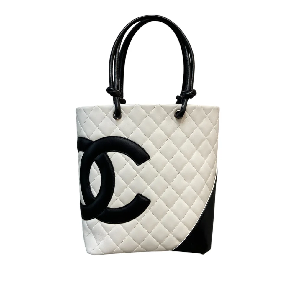 Chanel White Quilted Lambskin Leather Medium Cambon Tote